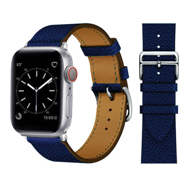 Genuine Leather Watch Strap for Your App Watch With Polished Stainless Steel Vintage Style Buckle in Ink Blue